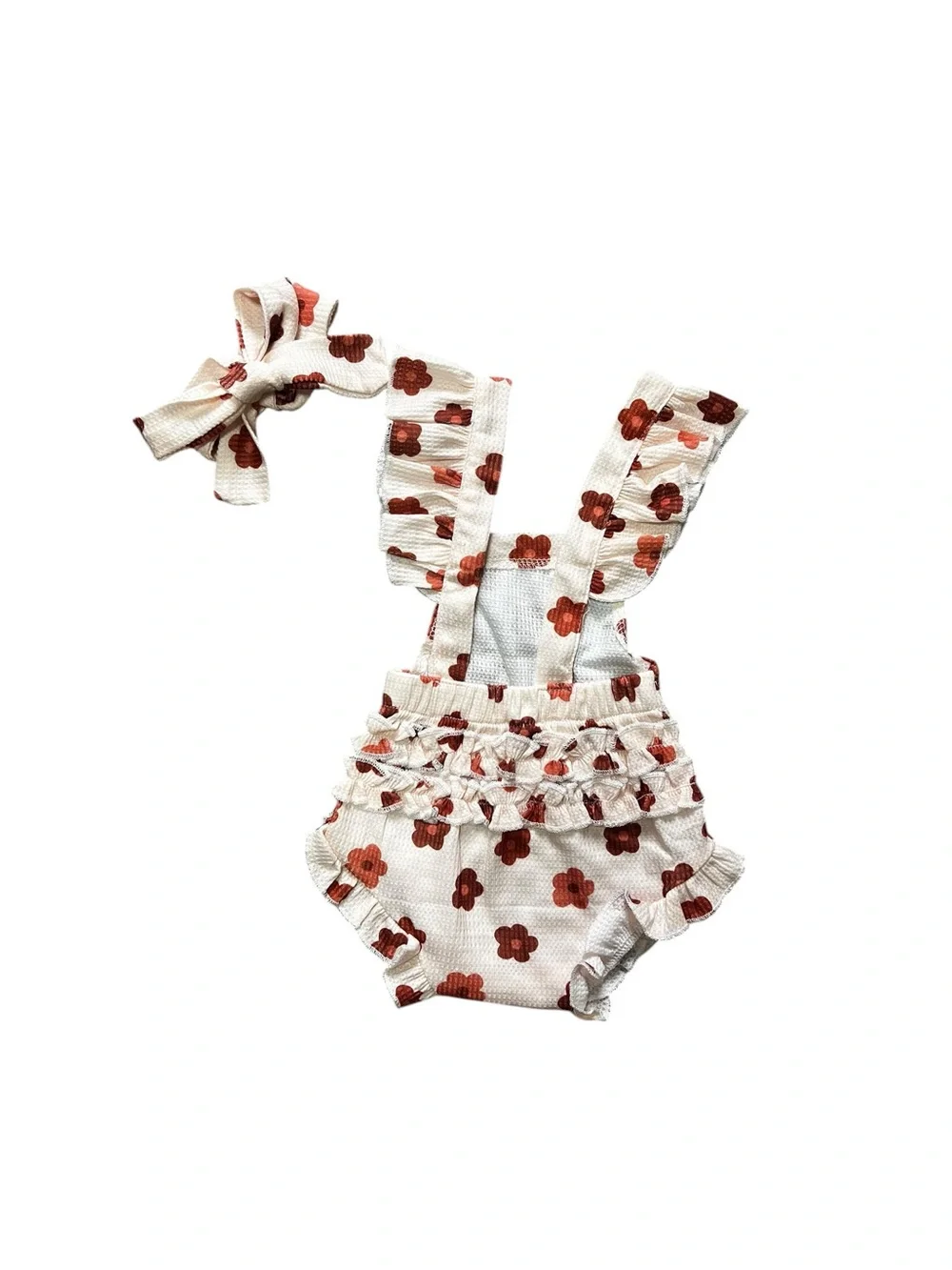 Baby Girl Floral Boho Romper + Headband Set NWOT Ruffle Sunsuit 0-3M